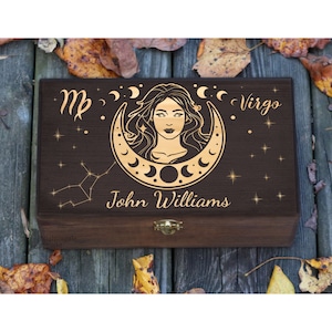 Personalized Engraved Virgo Zodiac Box, Virgo Gifts, Astrology Gift, Horoscope Box, Gift for Man, Gift for Her Him, Custom Box, Keepsake Box