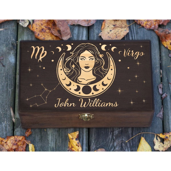 Personalized Engraved Virgo Zodiac Box, Virgo Gifts, Astrology Gift, Horoscope Box, Gift for Man, Gift for Her Him, Custom Box, Keepsake Box