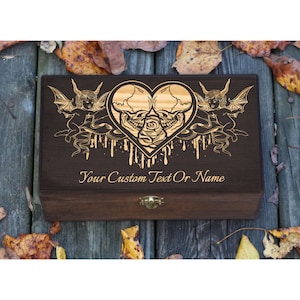 Gepersonaliseerde gegraveerde gotische doos, Angels & Davil, Scull Heart Art, opbergdoos, fotocollectie, houten geheugendoos, kerstcadeau
