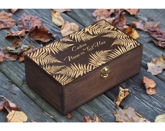 Personalized Engraved Fern Plant Gift Box, Memory Box for a Friend, Custom Christmas Gift, Jewelry Box for Her, Wooden Memory Box