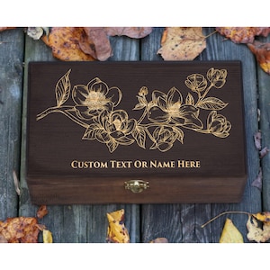 Personalized Engraved Magnolia Gift Box, Memory Box for a Friend, Custom Christmas Gift, Jewelry Box, Gift for Mom, Wooden Memory Box