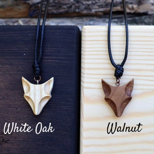 Wooden Fox Pendant and Necklace, Eco Friendly Accessory, Fox Head Jewelry, Carved Charm, Christmas Gift, for Her / Him Under 20
