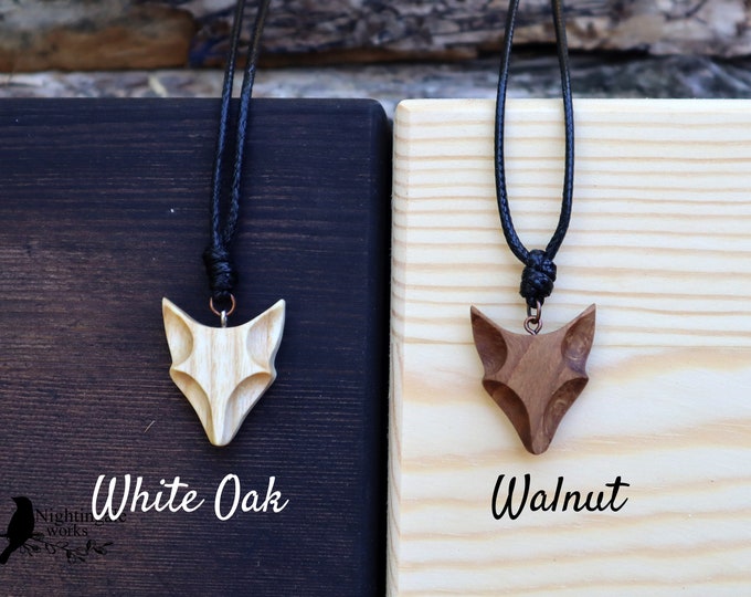Wooden Fox Pendant and Necklace, Eco Friendly Accessory, Fox Head Jewelry, Carved Charm, Christmas Gift, for Her / Him Under 20