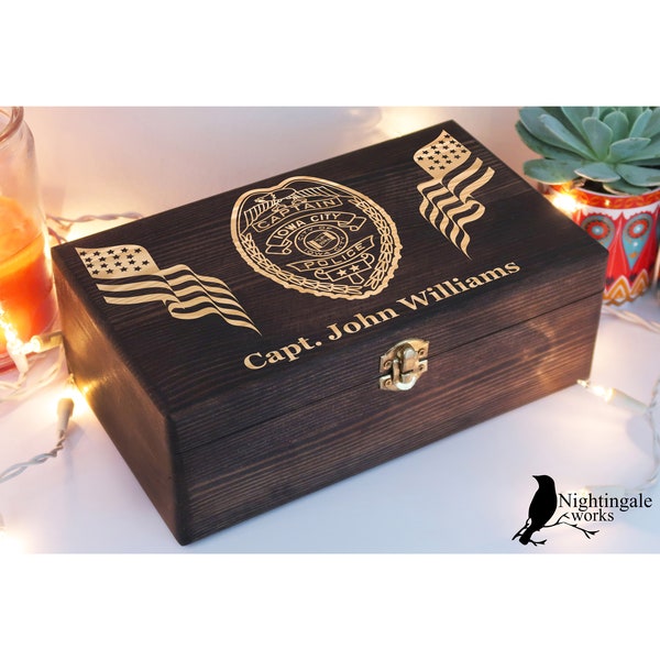 Personalized Engraved Retirement Gift, Employee Appreciation Gifts, Sheriff Retirement Gift, Memory Box, Engraved Wooden Keepsake Box