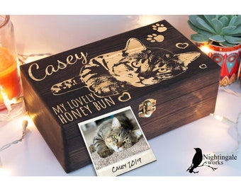 Personalized Engraved Pet Portrait Box, Wood Memory Box, Custom Photo Box, Cats Lover Gift, Pet Memorial Box, Wooden Box, Keepsake Box