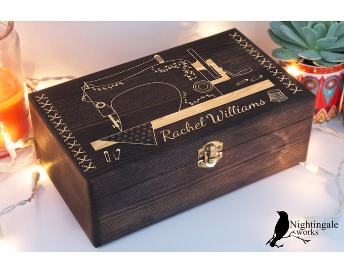 Personalized Engraved Sewing Machine Box, Custom Seamstress Gift, Sewing Gifts, Sewing Storage, Wood Memory Box, Wooden Box, Keepsake Box