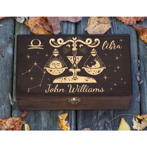 Personalized Engraved Libra Zodiac Box, Libra Gifts, Astrology Gift, Crystal Storage Box, Gift for Her, Gift for Him, Keepsake Box