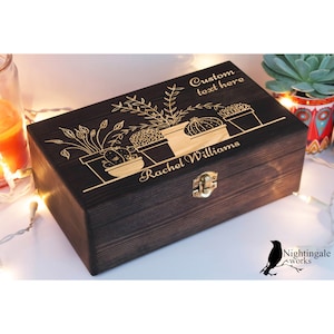 Scatola per semi incisa personalizzata, regalo personalizzato per giardiniere, regali per il giardino, scatola dei ricordi in legno, scatola di legno, scatola per la conservazione dei semi, scatola di stoccaggio, arte succulenta