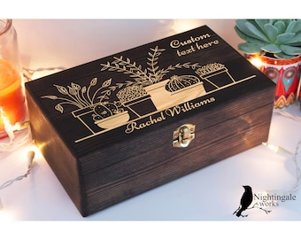 Personalized Engraved Seed Box, Custom Gardener Gift, Garden Gifts, Wood Memory Box, Wooden Box, Seed Saver Box, Storage Box, Succulent Art