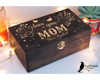 Personalized Engraved Love You Mom Box, Custom Mother's Day Gift, Memory Box, Jewelry Box for Mom, Gift for Mom, Tea Organizer, Wooden Box