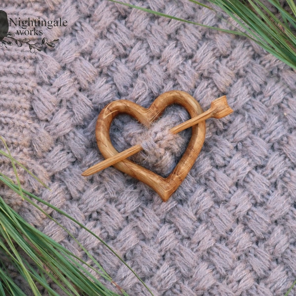 Wooden Heart Pin, Shawl Pin, Wood Scarf Pin, Eco Friendly Accessory, Mother's Day Gift, Heart Brooch, Heart Pin, Sweater Pin