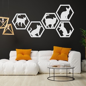 Conjunto de 5 peças de decoração de parede de gato de madeira, presente para amantes de gatos, placa de mãe de gato, presente de inauguração, formas de gato, decoração engraçada de gatinho, arte de parede para quarto infantil