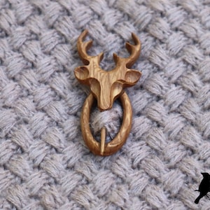 Wooden Deer Pin, Shawl Pin, Wood Scarf Pin, Eco Friendly Accessory, Deer Head Jewelry, Deer Horns Brooch, Hunter Gift, for Her Under 20