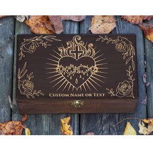 Caja personalizada con grabado del Sagrado Corazón, regalo católico, caja de recuerdos religiosos, caja de recuerdos cristianos, caja de oración, decoración del hogar con fe, espiritual