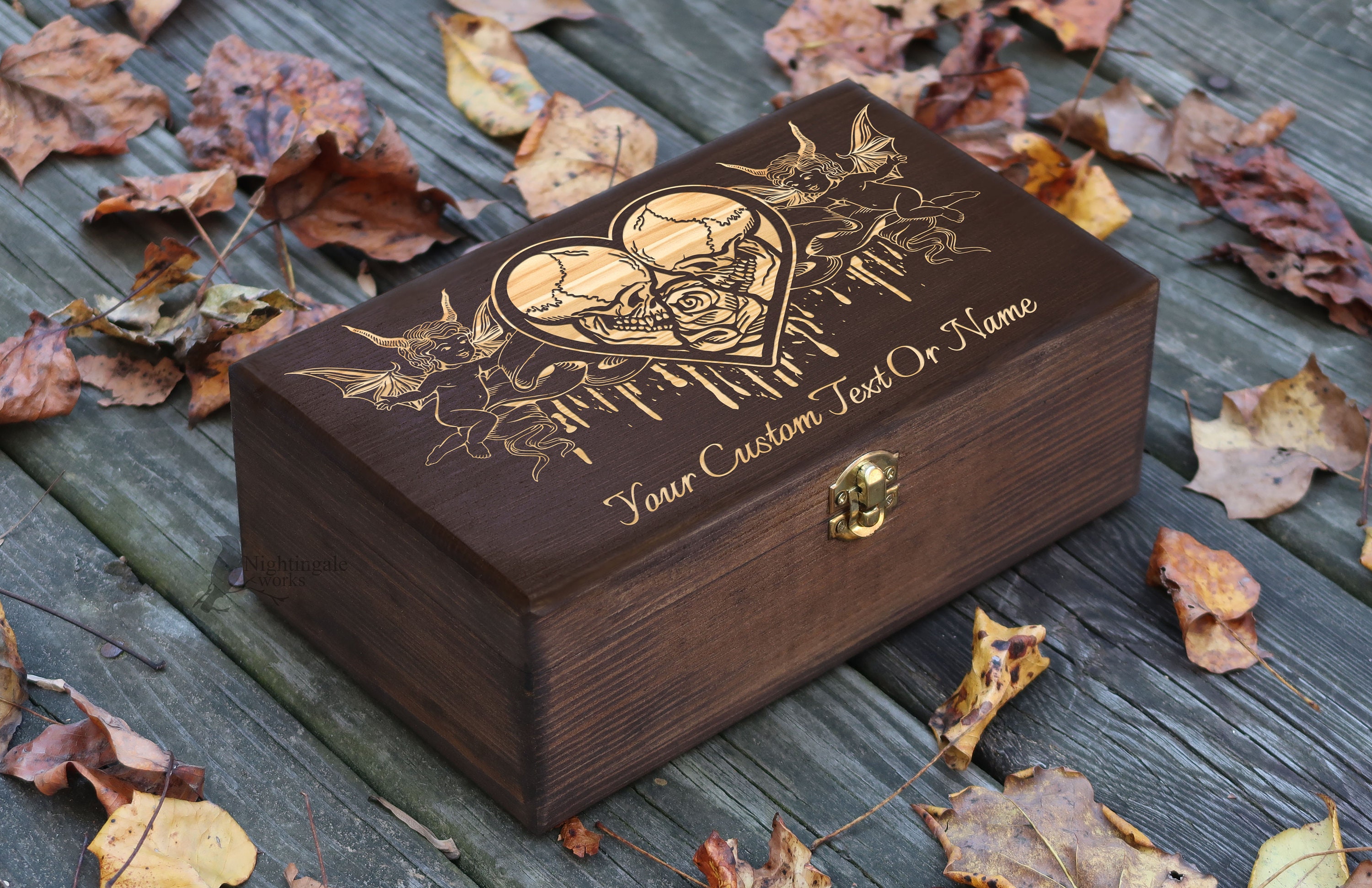 Personalized Engraved Gothic Box, Angels & Davil, Scull Heart Art ...
