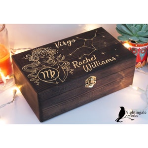 Personalized Engraved Virgo Zodiac Box, Astrology Gift, Zodiac Gifts, Horoscope Box, Jewelry Box, Custom Wooden Box, Keepsake Box