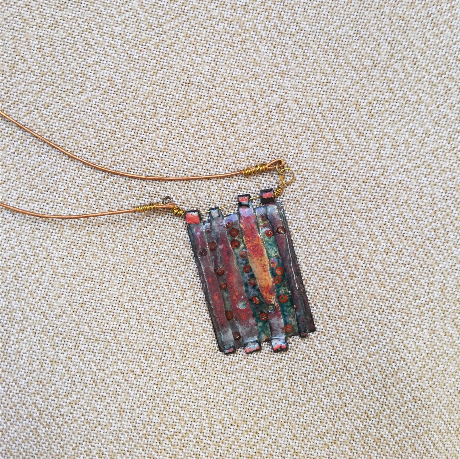 Enamelled Copper Pendant Necklace One off Necklace. Handmade Etsy UK