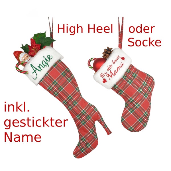 Weihnachtlicher High Heel oder Nikolaussocke mit Namen