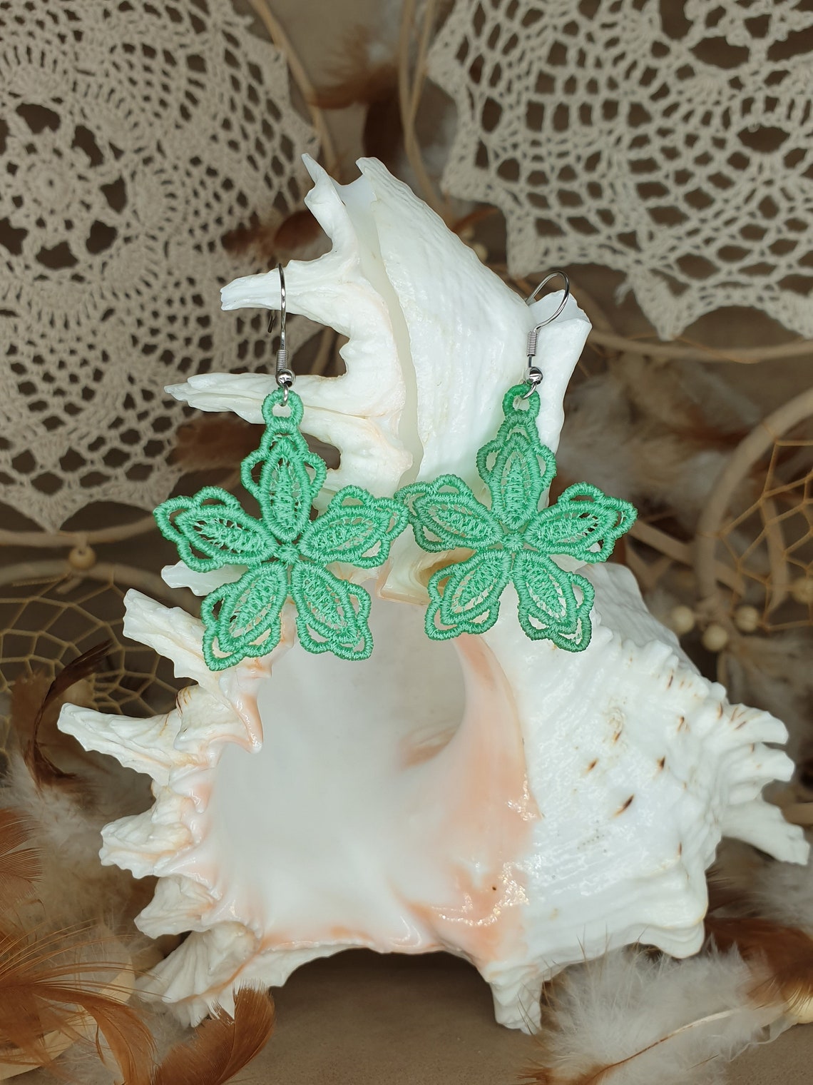 Embroidered Earrings Lace Earrings Flowers Etsy UK