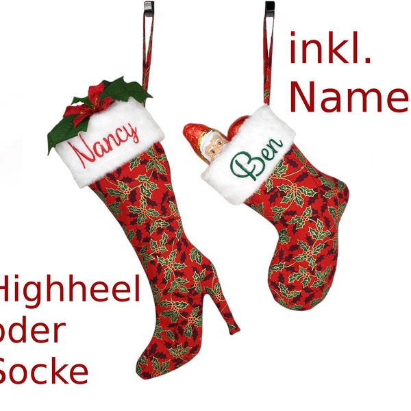 High heel Santa boots or Santa Claus socks made of fabric for filling