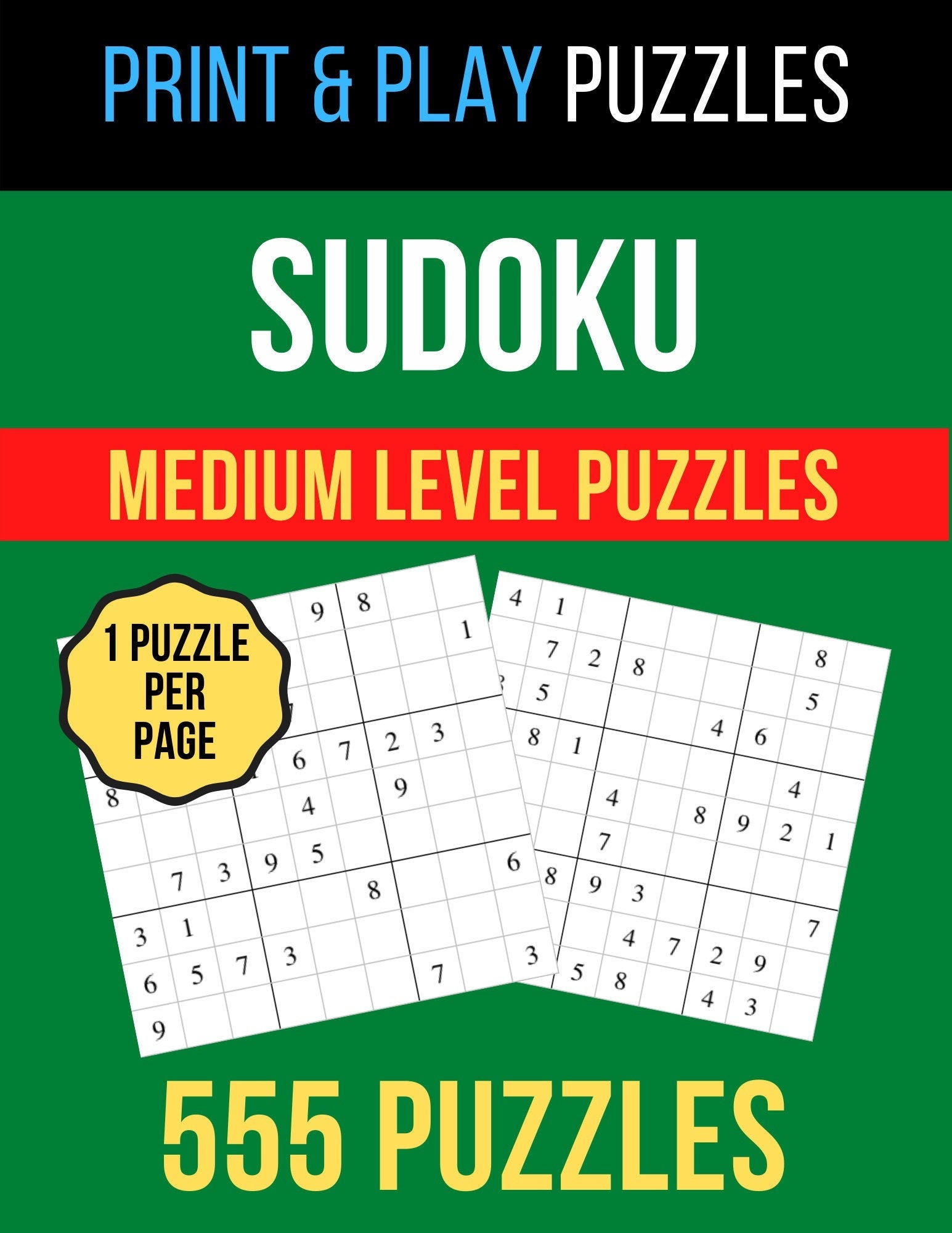 sudoku puzzle book 555 medium level puzzles print at home etsy