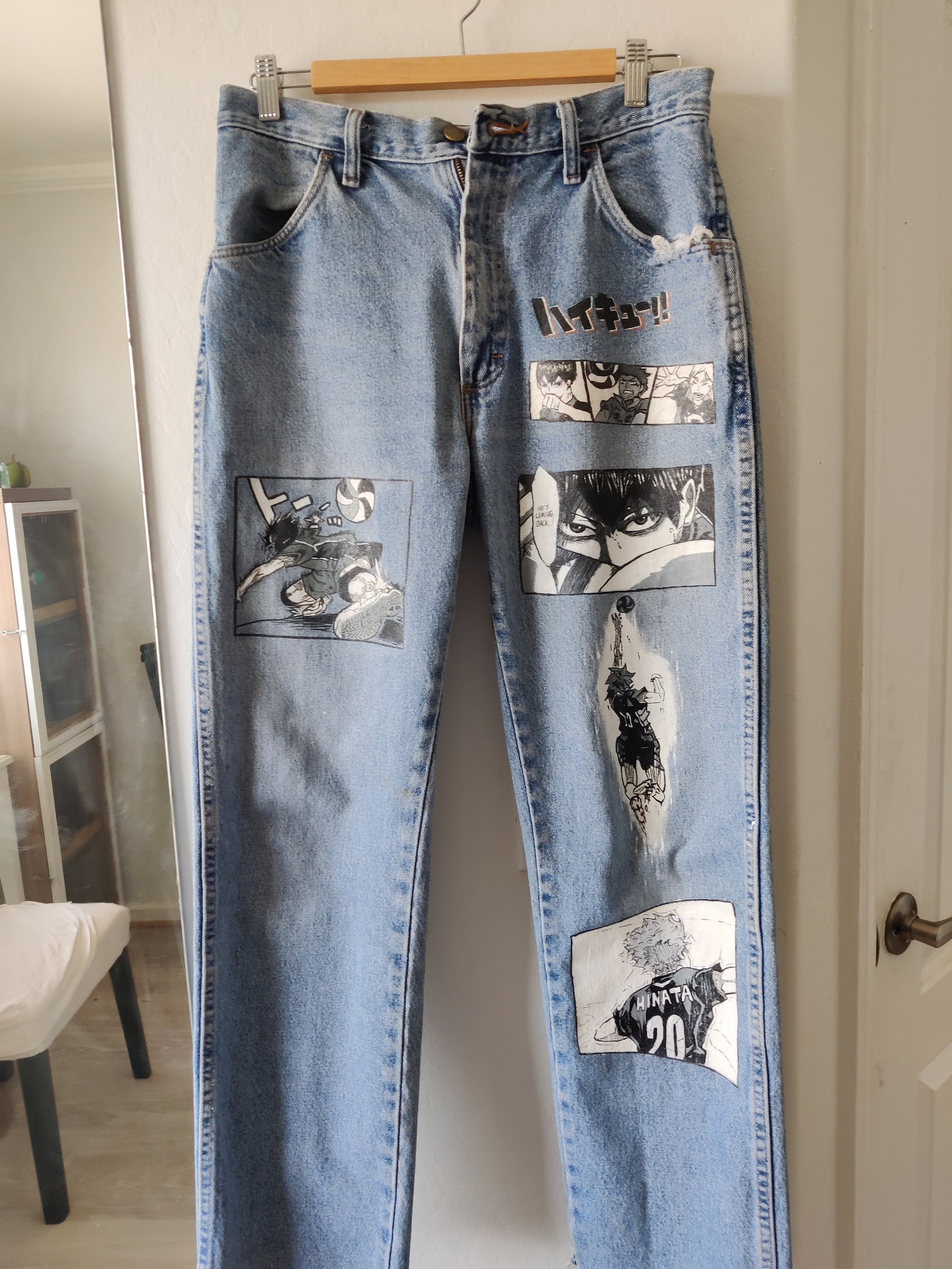 Commission: Custom Hand-painted Anime/Manga Panel Jeans DO NOT | Etsy