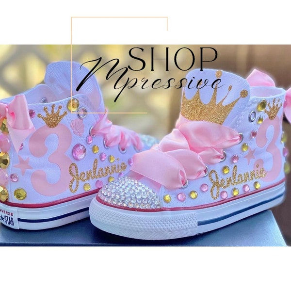 Princess Converse - Princess Shoes - Custom Converse - Birthday Shoes - Princess Crown