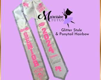 Glitter Graduation Stole - Glitter Sash - Glitter Grad Skirt - Grad - Custom School Set - Custom Grad Bow - Birthday Sash