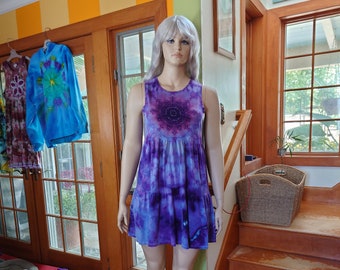 Purple Starfire flowy large three tiered J Crew all cotton sundress garment measurements bust 42 in waist 47 in back neck to hem 35.5 in