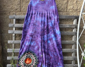 3XL Mystic Mandala Soft overalls tie dyed handmade all cotton secret pajamas garment measurements bust 50 in waist 53 in hip 58 in inseam 27