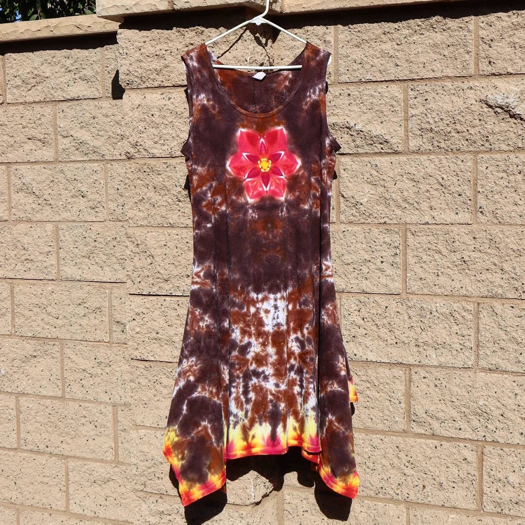 Chocolate Lotus Flower Dress 2XL Handkerchief Hem Garment Etsy