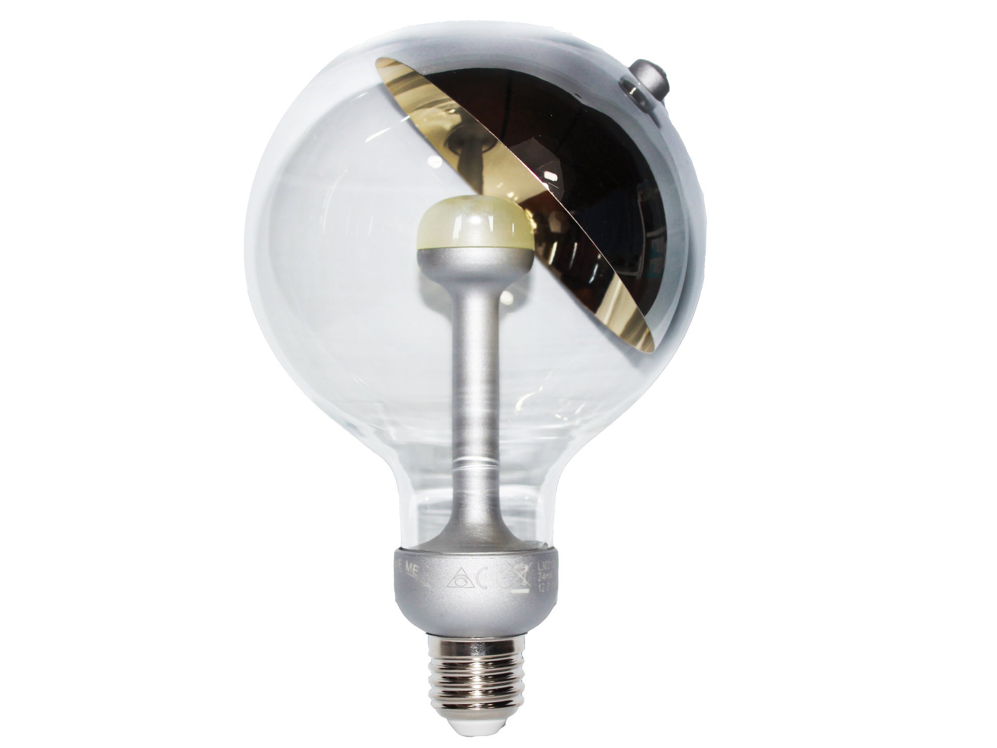 Ampoule Led Culot E27 Forme Globe avec Parabole Chrome Intérieur Doré - Grand Modèle