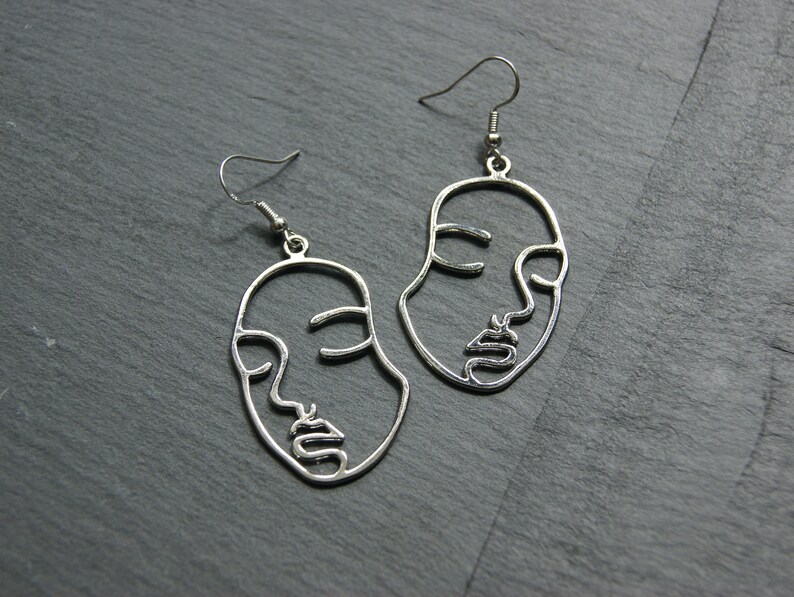 Face Silhouette Lady Earrings Silver or Gold Drop Style