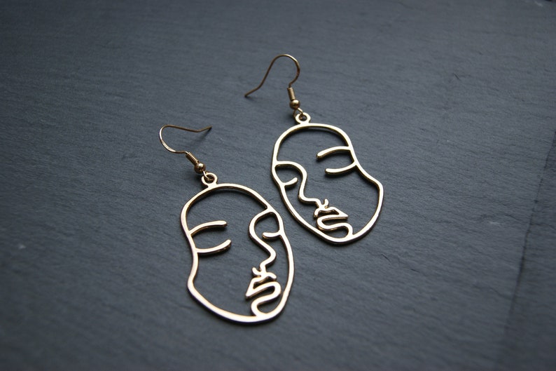 Face Silhouette Lady Earrings Silver or Gold Drop Style