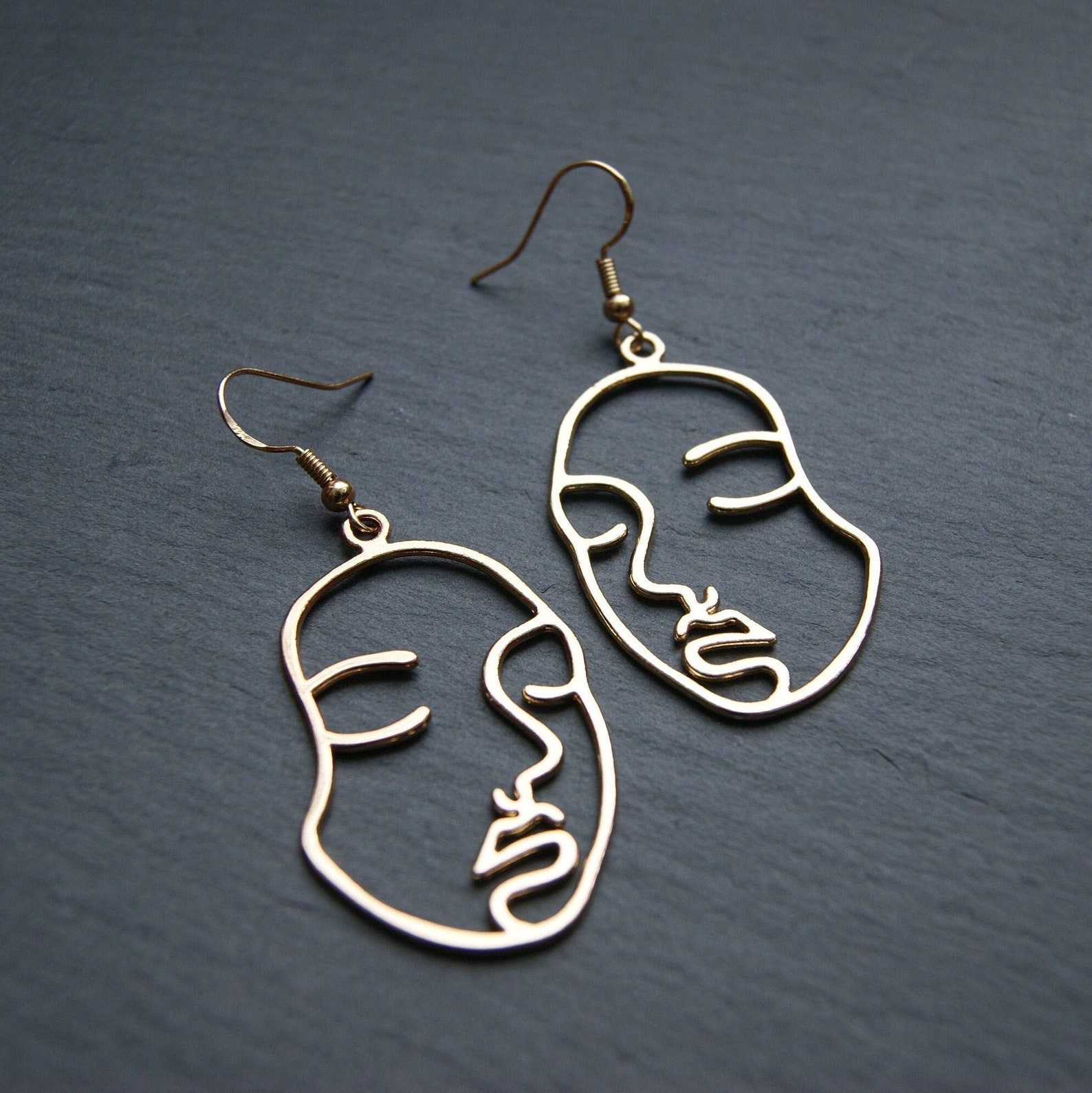 Face Silhouette Lady Earrings Silver or Gold Drop Style Etsy