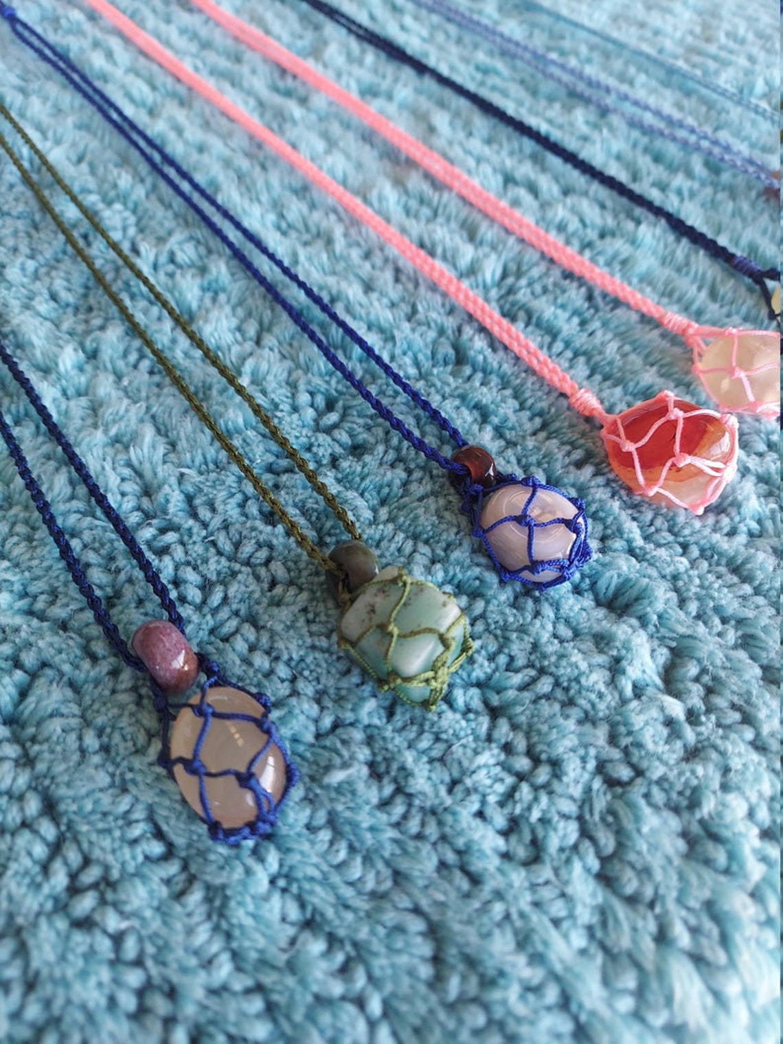 Handmade macrame crystal holder necklaceempty stone basket Etsy