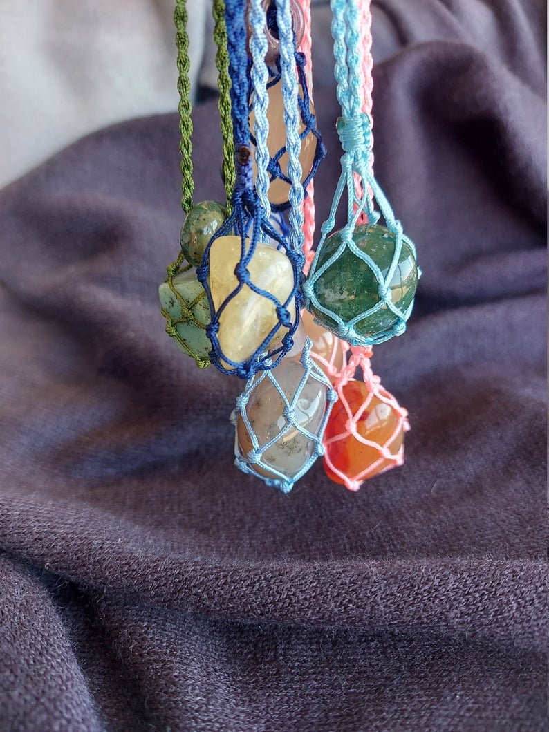 Handmade macrame crystal holder necklaceempty stone basket Etsy