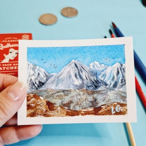 Winzige Original Miniatur Gemälde Blue Ridge Mountains kleine Aquarell Kunst ACEO original Karte 3,5 "x 2,5" ATC Karte von Ira Gorky