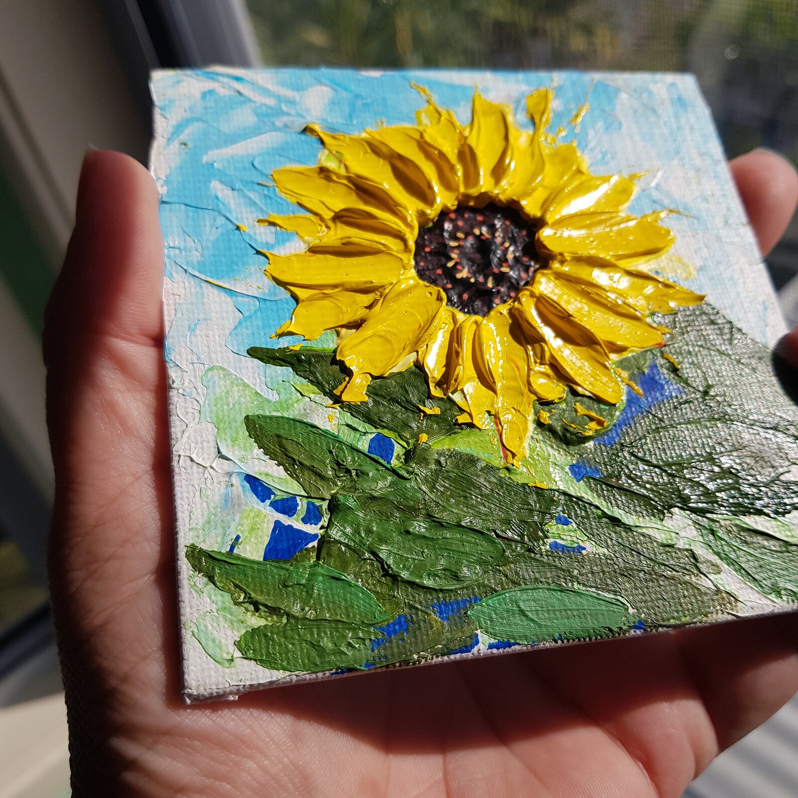 3D Impasto Sunflower Painting: Original Floral Oil Art, 4x4" - Etsy