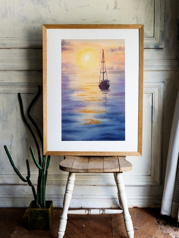 Queensland sailboat wall art - STILL WATERS - watercolor seascape painting