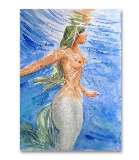 Mermaid Watercolor Artwork, Coastal Wall Art, Mermaid Illustration, Dream Art, Beach House Art, Watercolor Sea Art by Ira Gorky