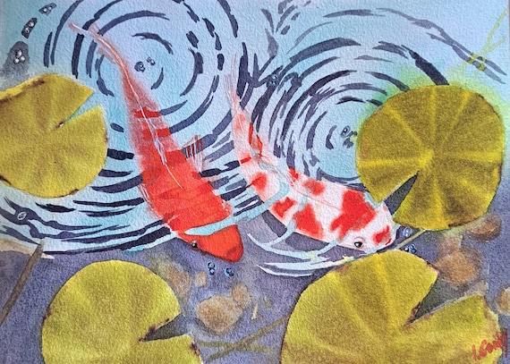 Koi Fish Original Watercolor Painting by Ira Gorky