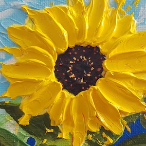 SUNFLOWER Painting 3D Impasto Original Art Floral Oil Painting Small Flowers Wall Art by Ira Gorky