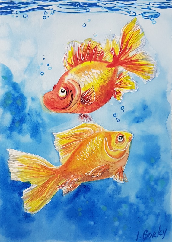 GOLD FISH, watercolor seascape painting