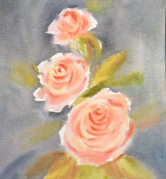 Elegant English Roses, Original watercolour painting, Pink roses wall art
