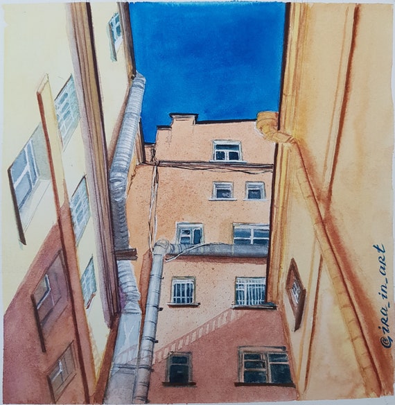 City art of St Petersburg, Original Cityscape Painting urban gift, watercolour artwork by Ira Gorky