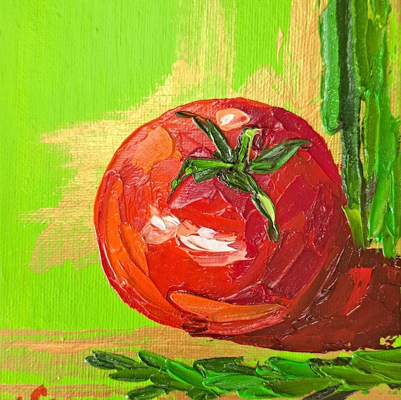 3D impasto Tomato painting - Still Life artwork 5" x 7"