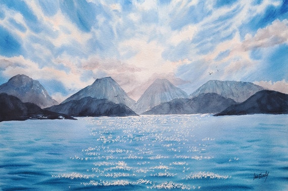 New Zealand Painting, Mountains Watercolour Painting, New Zealand Landscape, New Zealand Wall Art by Ira Gorky