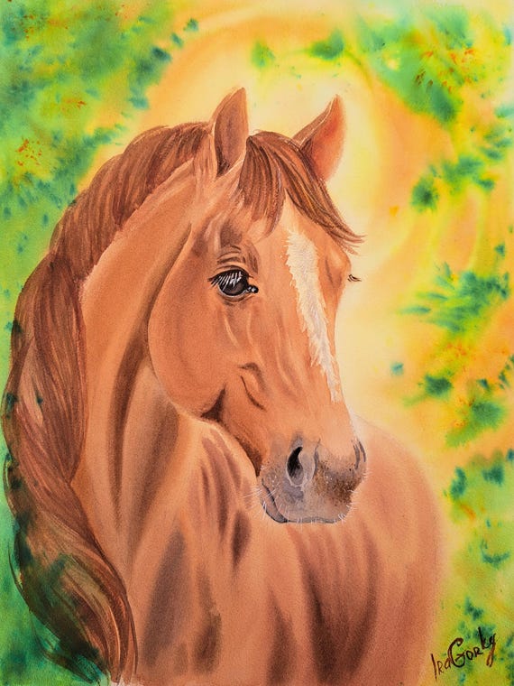 Sunlit Grace — Original Watercolor Horse Portrait by Ira Gorky
