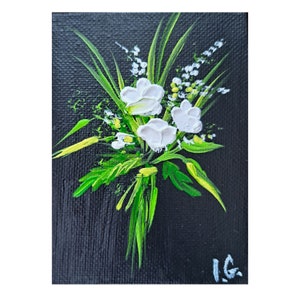 Cartão original ACEO, buquê de flores pequenas, pintura a óleo Impasto, pintura a óleo em miniatura de 3 "x 4" de Ira Gorky